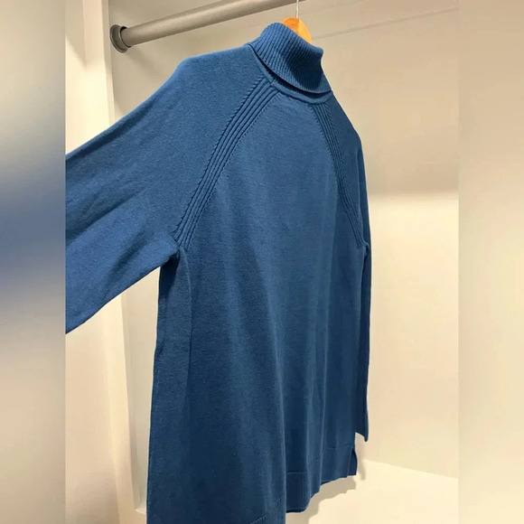 Jeanne Pierre Blue Turtleneck sweater with front pockets 100% cotton Large - Picture 4 of 8